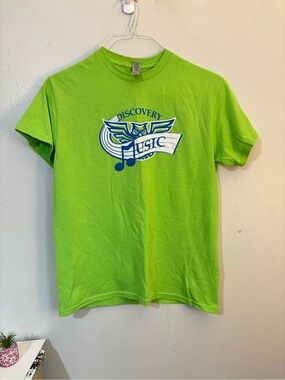 Gildan Neon Lime Green Kids Short Sleeve Tee with Blue Music Owl Graphic